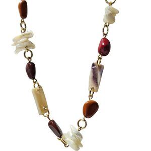Vintage Boho Gemstone Beads Gold Tone Chain Necklace Fashion Jewelry Women